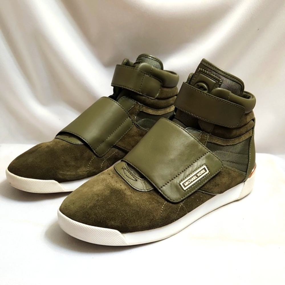 Michael Michael Kors Addie High-top Leather Olive Gold Sneakers (W Size 7.5) - Picture 4 of 16